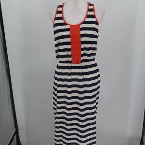 THML Clothing Women's Blue White Striped Maxi Dress w Orange Details Small NWT